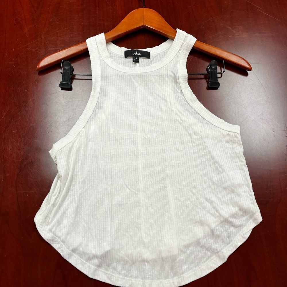Lulus Cream Ribbed Open Arm Tank Top sz S